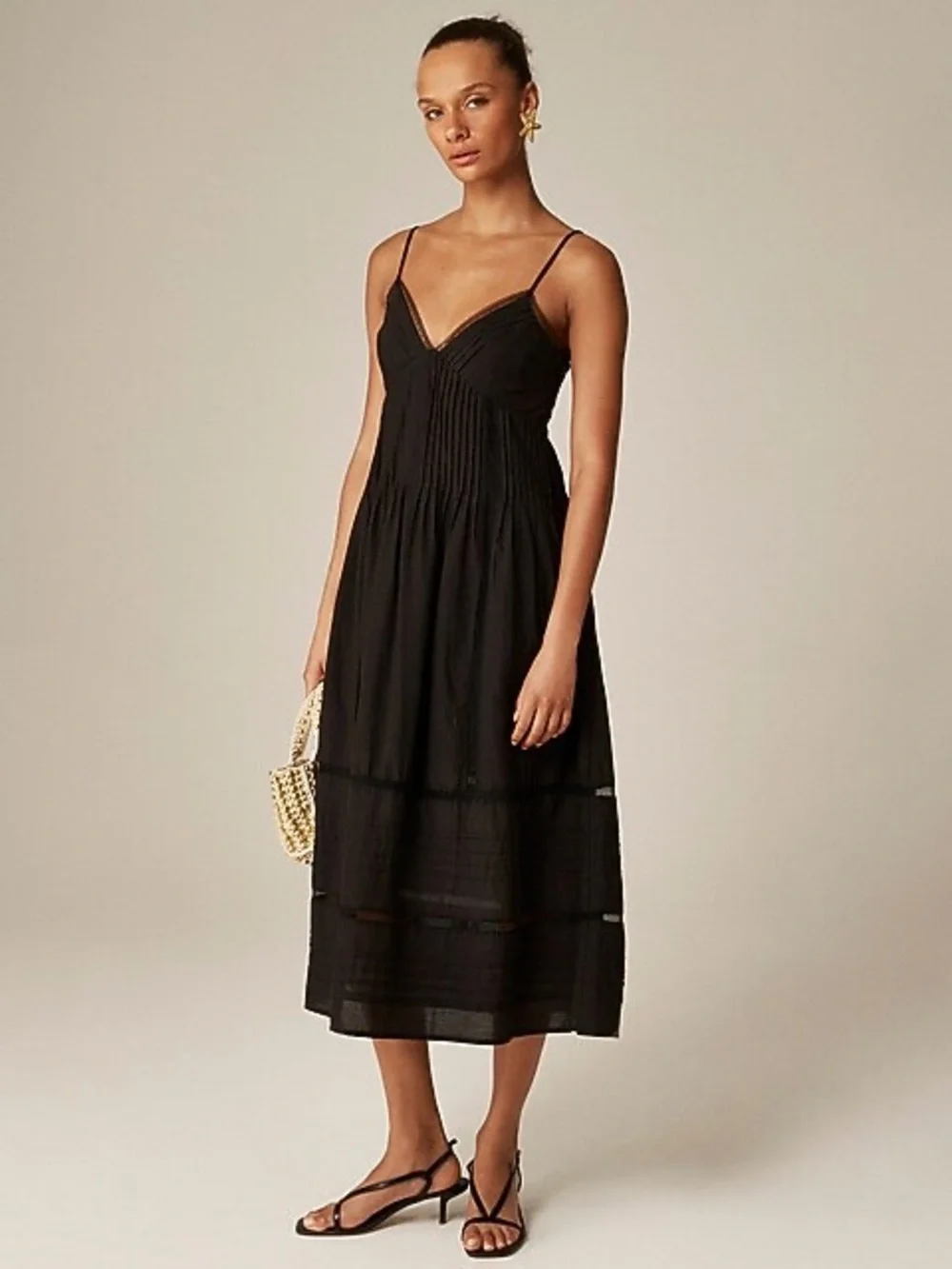 J.Crew Milano Dress Black Cotton Voile Lace Trim Midi XXS New Without Tags